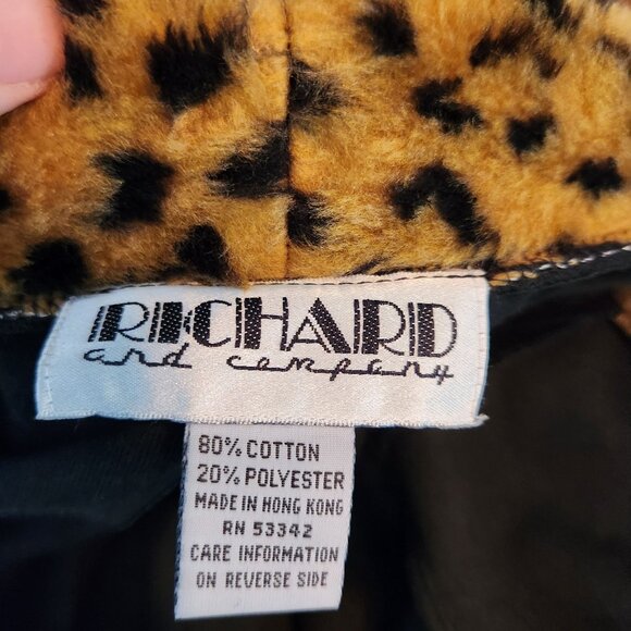1990s Richard & Company Black Velvet Smoking Jacket Small Leopard Faux Fur Trim - Picture 6 of 8